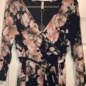 PinkBlush Navy Floral Wrap V-Neck Maxi Dress